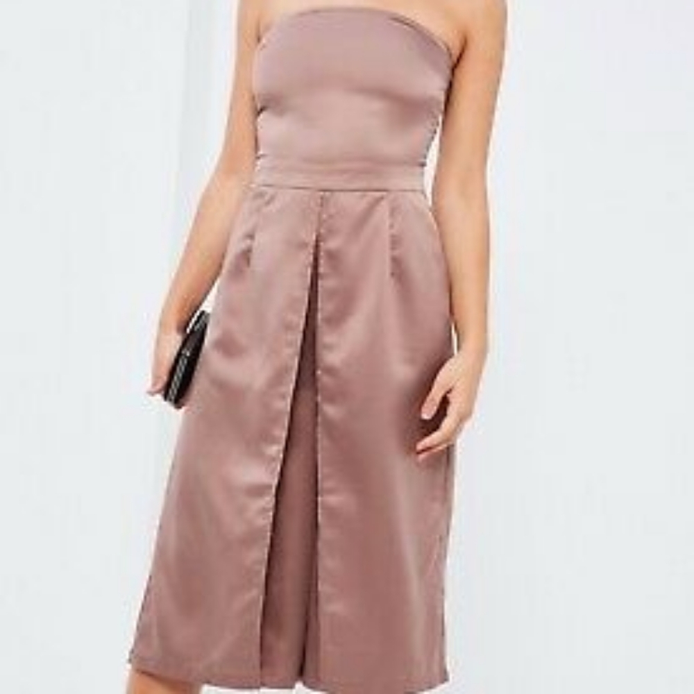 Missguided Satin Bandeau Split Leg Culotte Jumpsuit